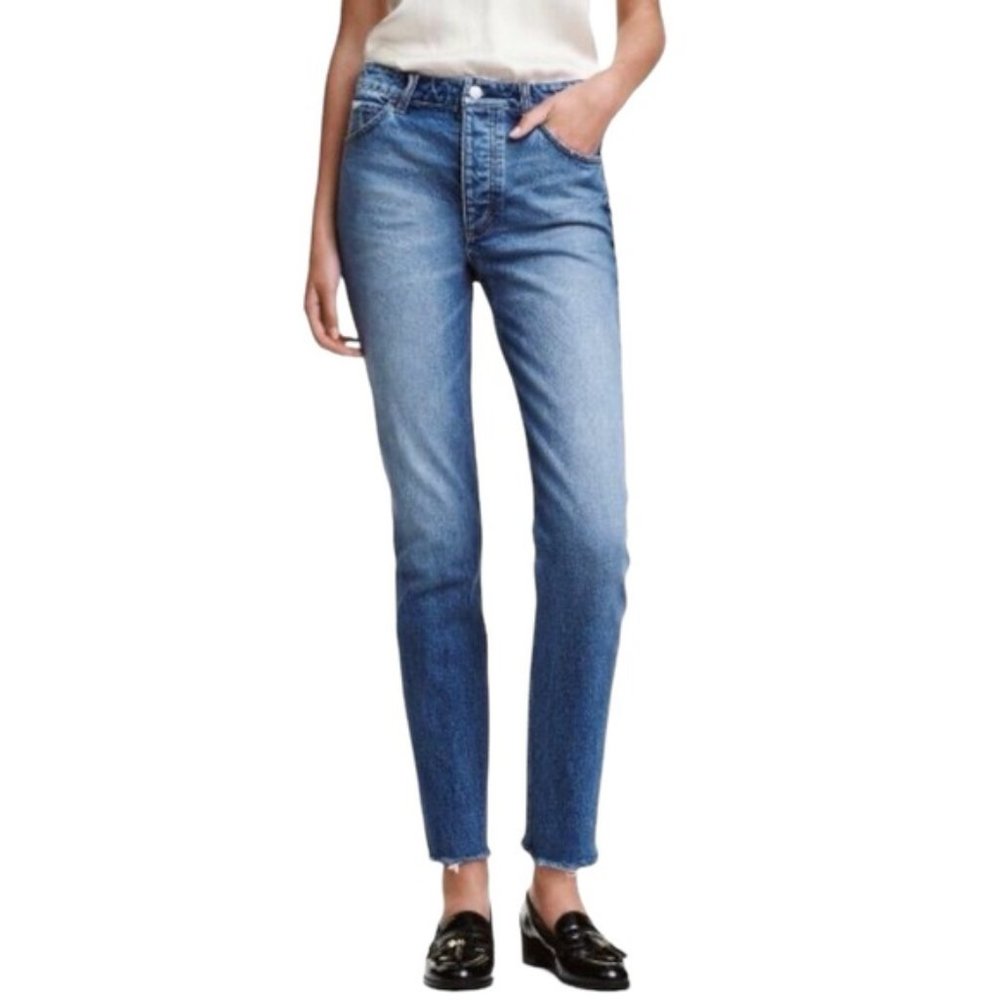 H&M WOMEN'S SIZE 10 HIGH RISE STRAIGHT CAPRI JEANS WITH RAW HEM SIZE 10